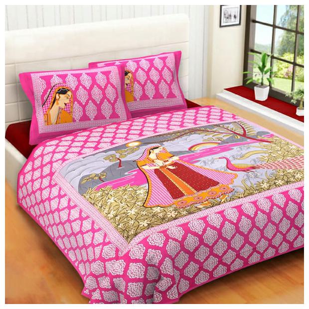 

Morado Cotton Rajasthani Jaipuri Print Double Size Bedsheet 144 TC ( 1 Bedsheet With 2 Pillow Covers Multi )