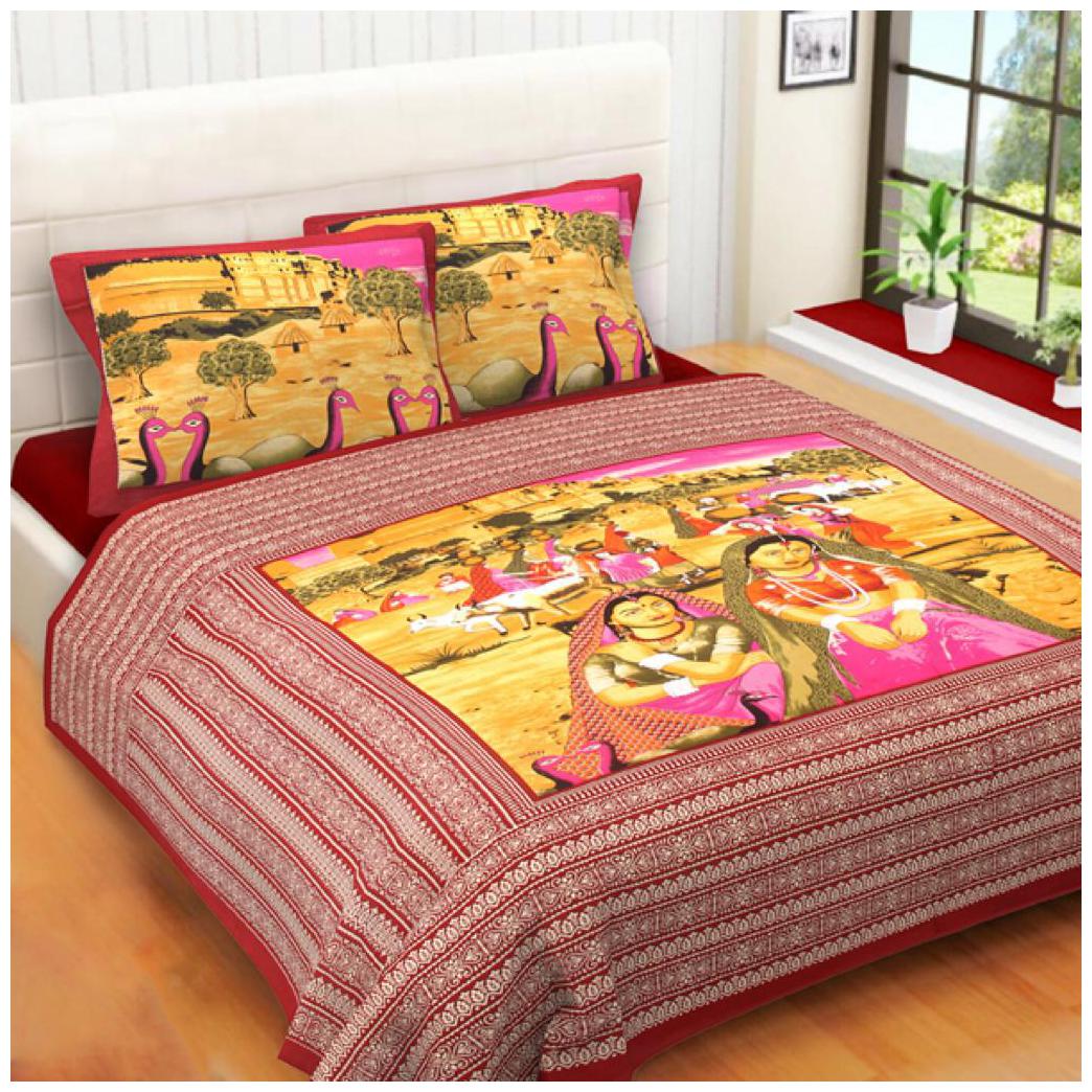 

Morado Cotton Rajasthani Jaipuri Print Double Size Bedsheet 144 TC ( 1 Bedsheet With 2 Pillow Covers Multi )