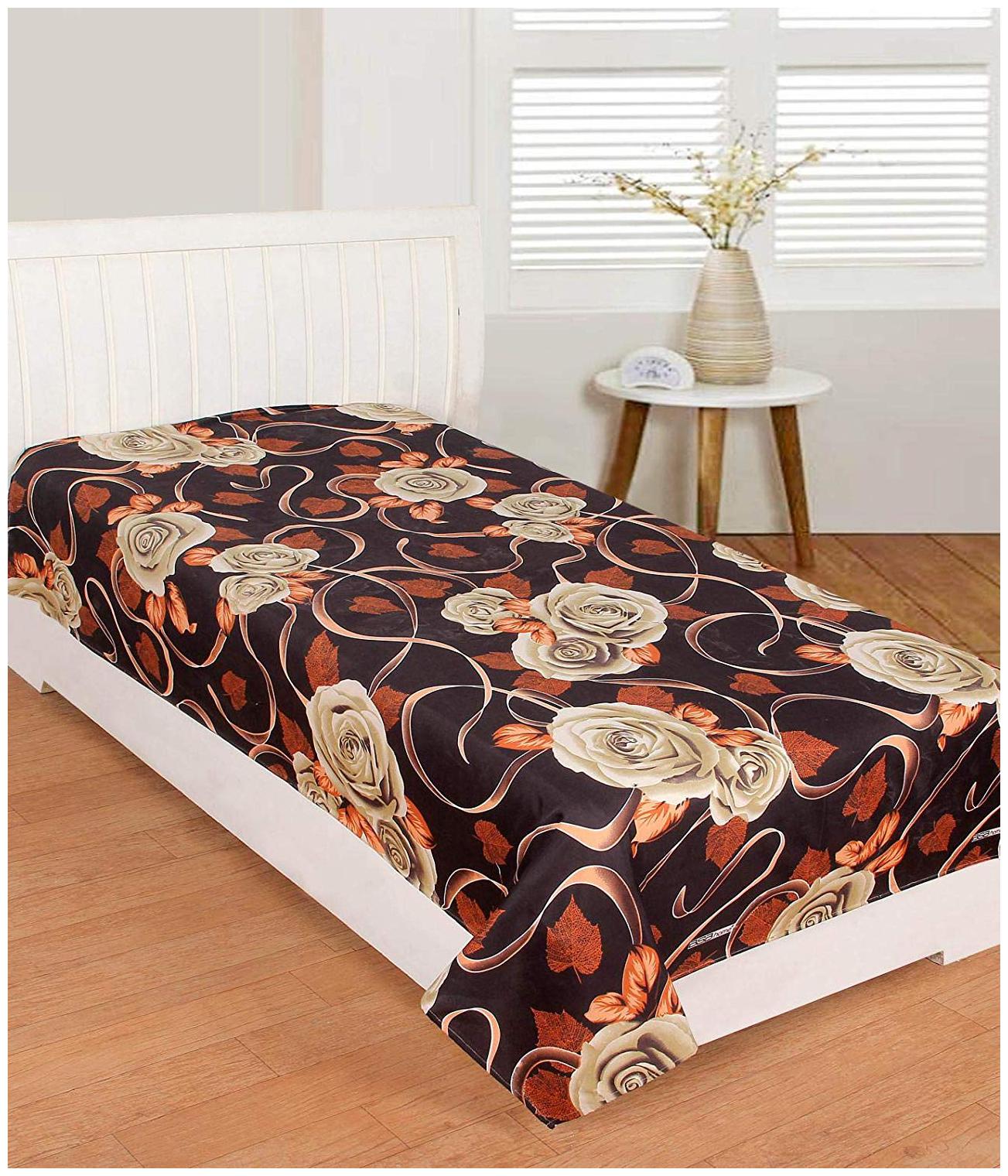 

Morado Cotton Floral Single Size Bedsheet 400 TC ( 1 Bedsheet Without Pillow Covers Brown )