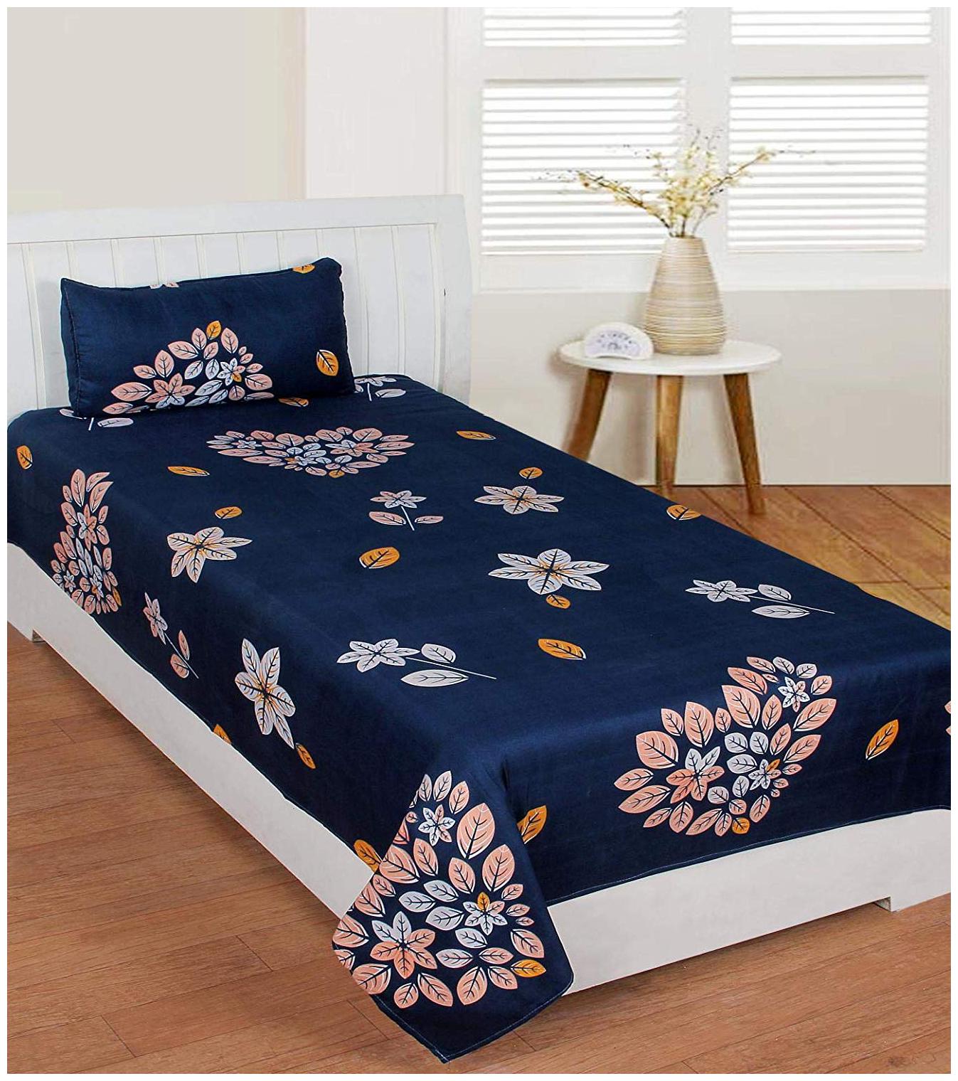 

Morado Cotton Floral Single Size Bedsheet 400 TC ( 1 Bedsheet With 1 Pillow Covers Blue )