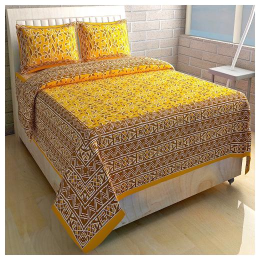 

Morado Cotton Printed Double Size Bedsheet 144 TC ( 1 Bedsheet With 2 Pillow Covers Yellow )