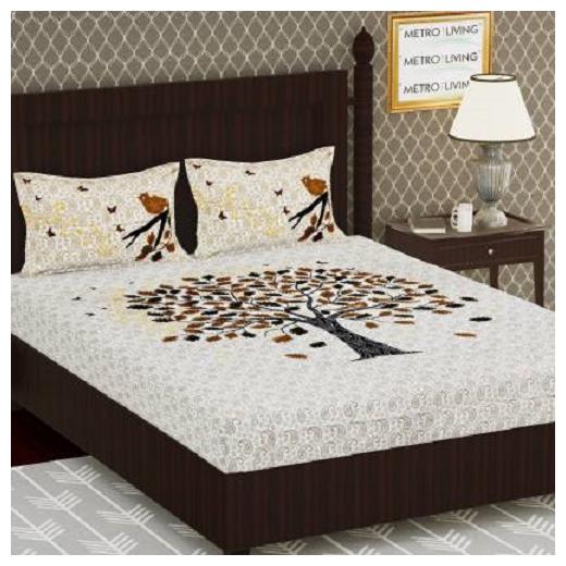 

Morado Cotton Printed Double Size Bedsheet 144 TC ( 1 Bedsheet With 2 Pillow Covers White )