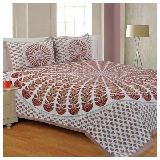 

Morado Cotton Printed Double Size Bedsheet 144 TC ( 1 Bedsheet With 2 Pillow Covers White Brown )