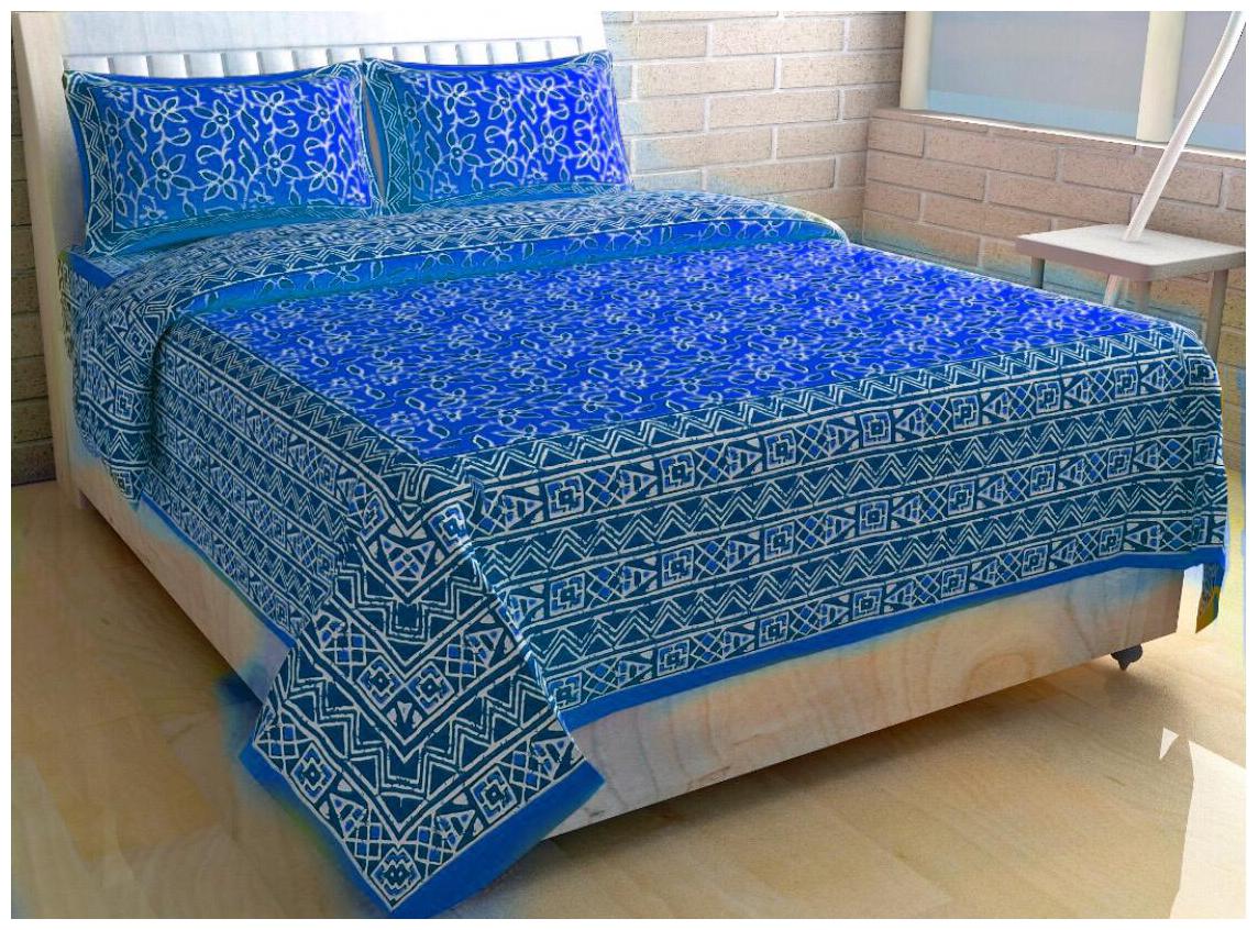 

Morado Cotton Printed Double Size Bedsheet 144 TC ( 1 Bedsheet With 2 Pillow Covers Blue )