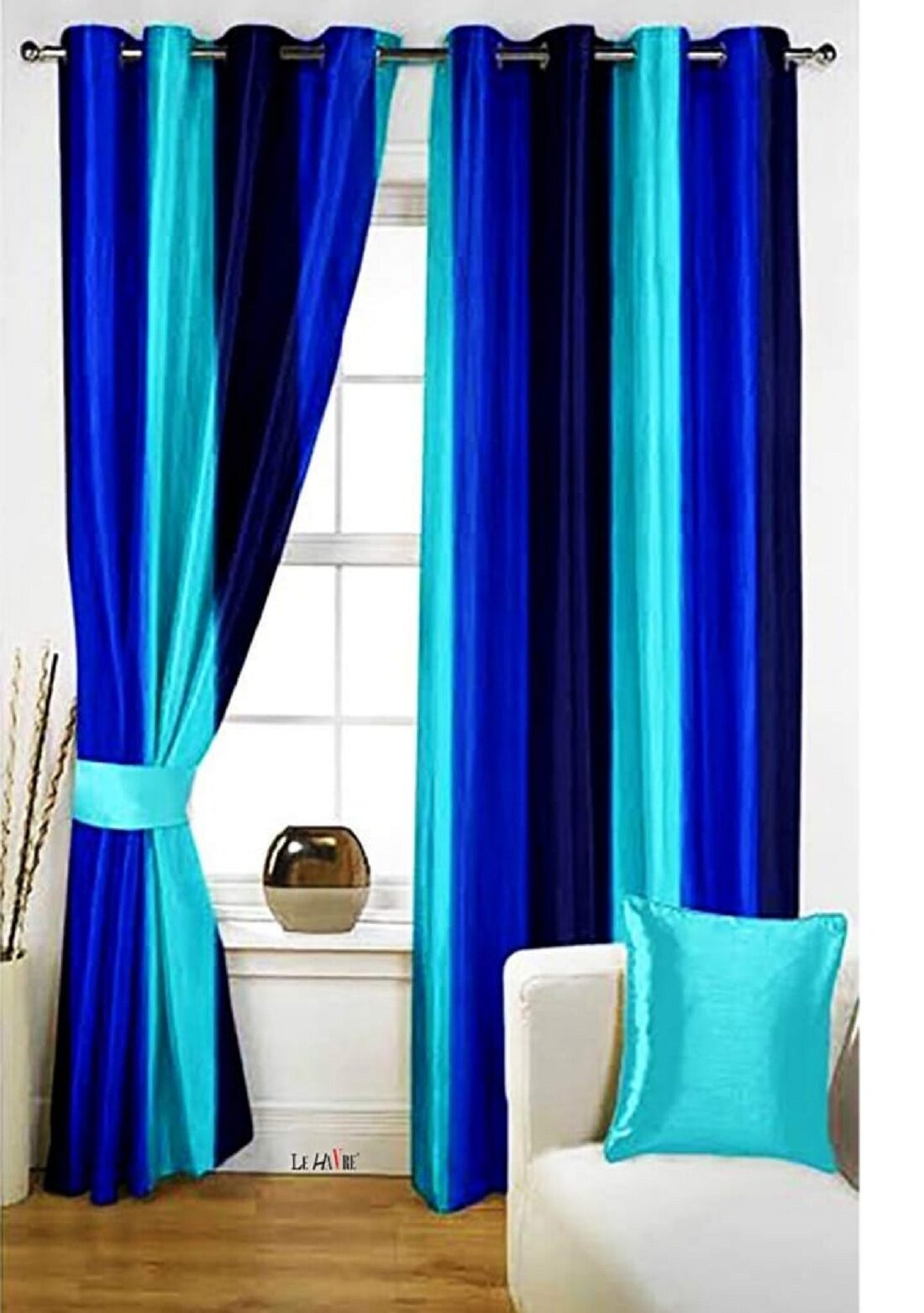 

Morado Polyester Door Blackout Blue Regular Curtain ( Eyelet Closure Striped )