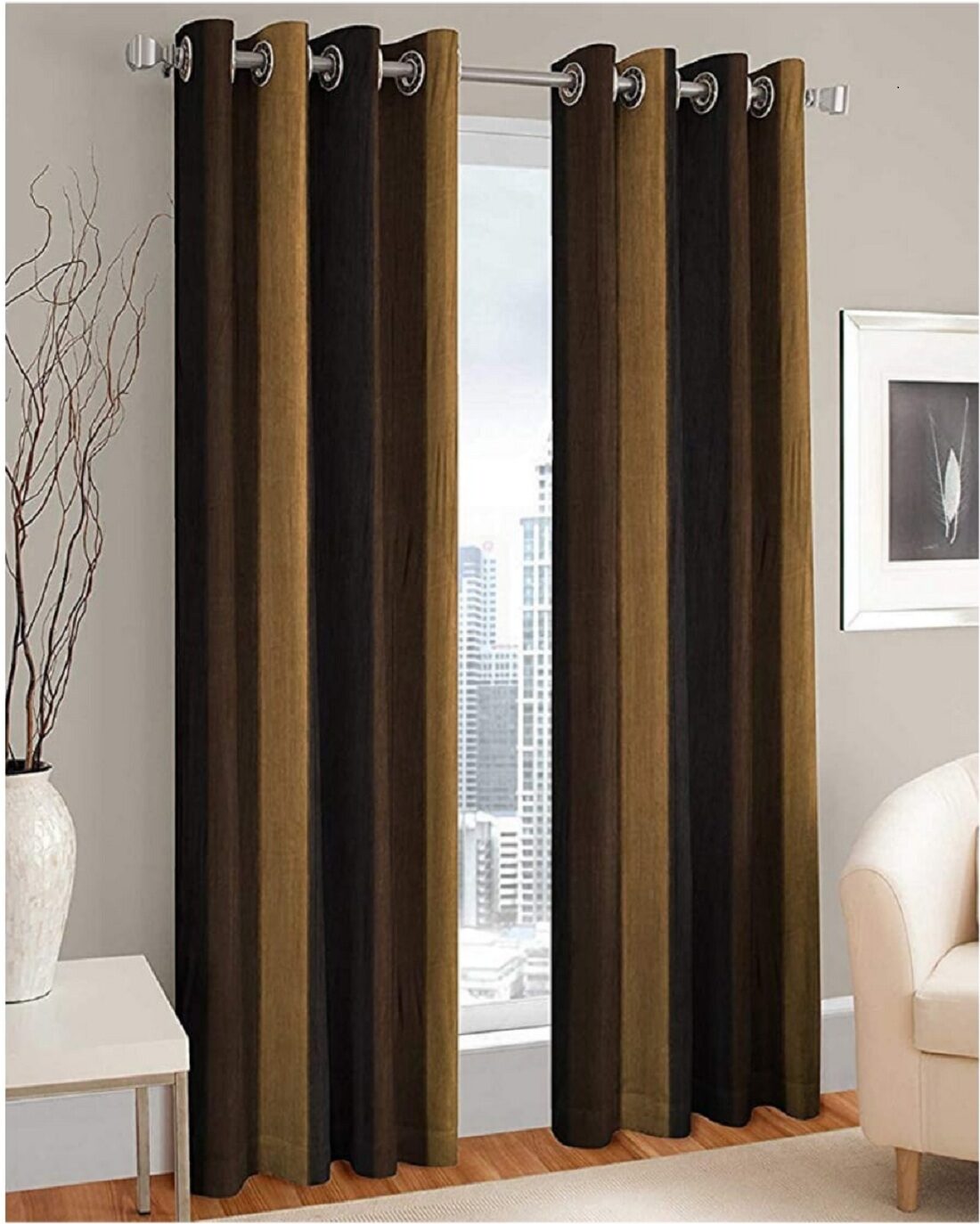 

Morado Polyester Window Blackout Brown Regular Curtain ( Eyelet Closure Striped )