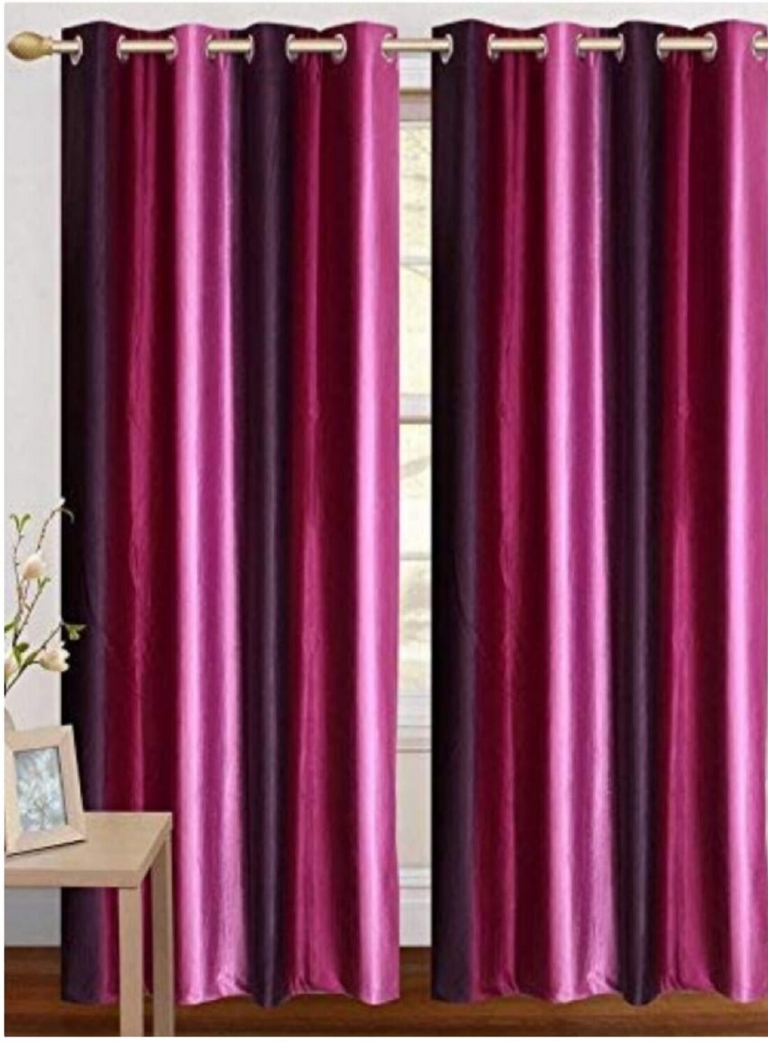 

Morado Polyester Door Blackout Pink Regular Curtain ( Eyelet Closure Striped )