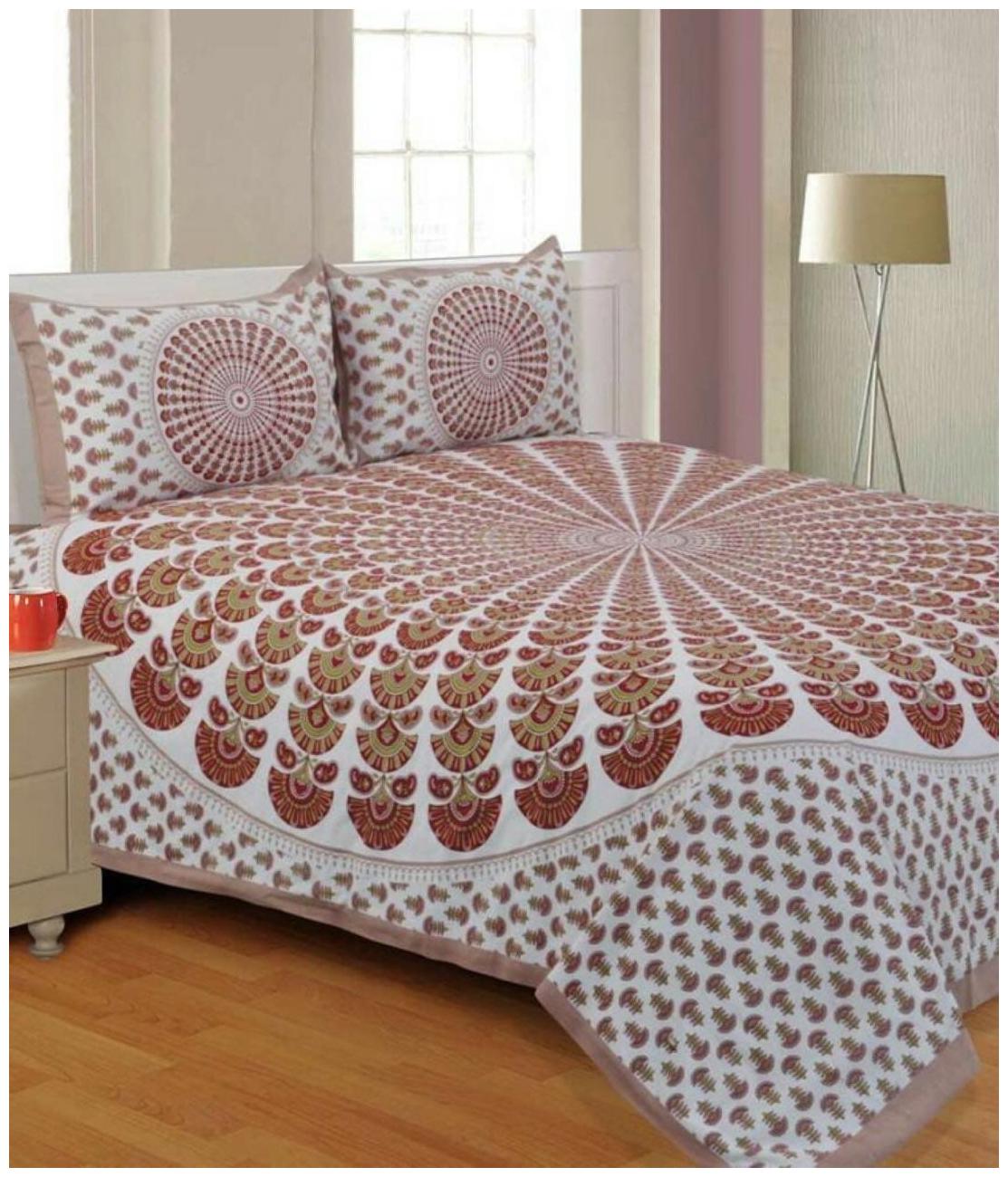 

Morado Cotton Floral Double Size Bedsheet 144 TC ( 1 Bedsheet With 2 Pillow Covers White Brown )