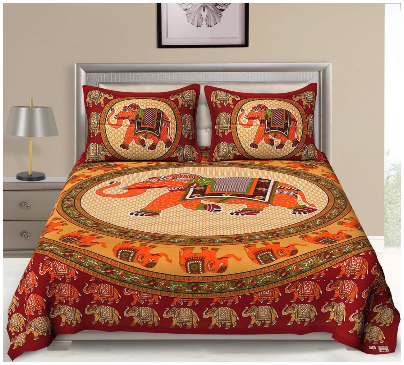 

Morado Cotton Rajasthani Jaipuri Print Double Size Bedsheet 144 TC ( 1 Bedsheet With 2 Pillow Covers Orange )