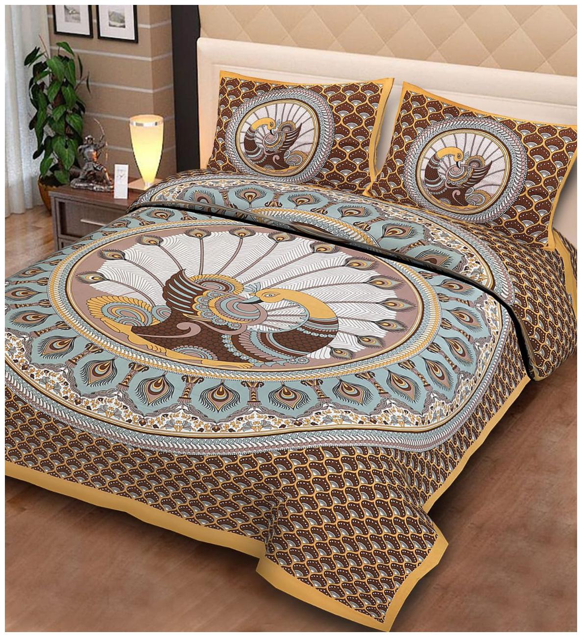 

Morado Cotton Rajasthani Jaipuri Print Double Size Bedsheet 144 TC ( 1 Bedsheet With 2 Pillow Covers Brown )
