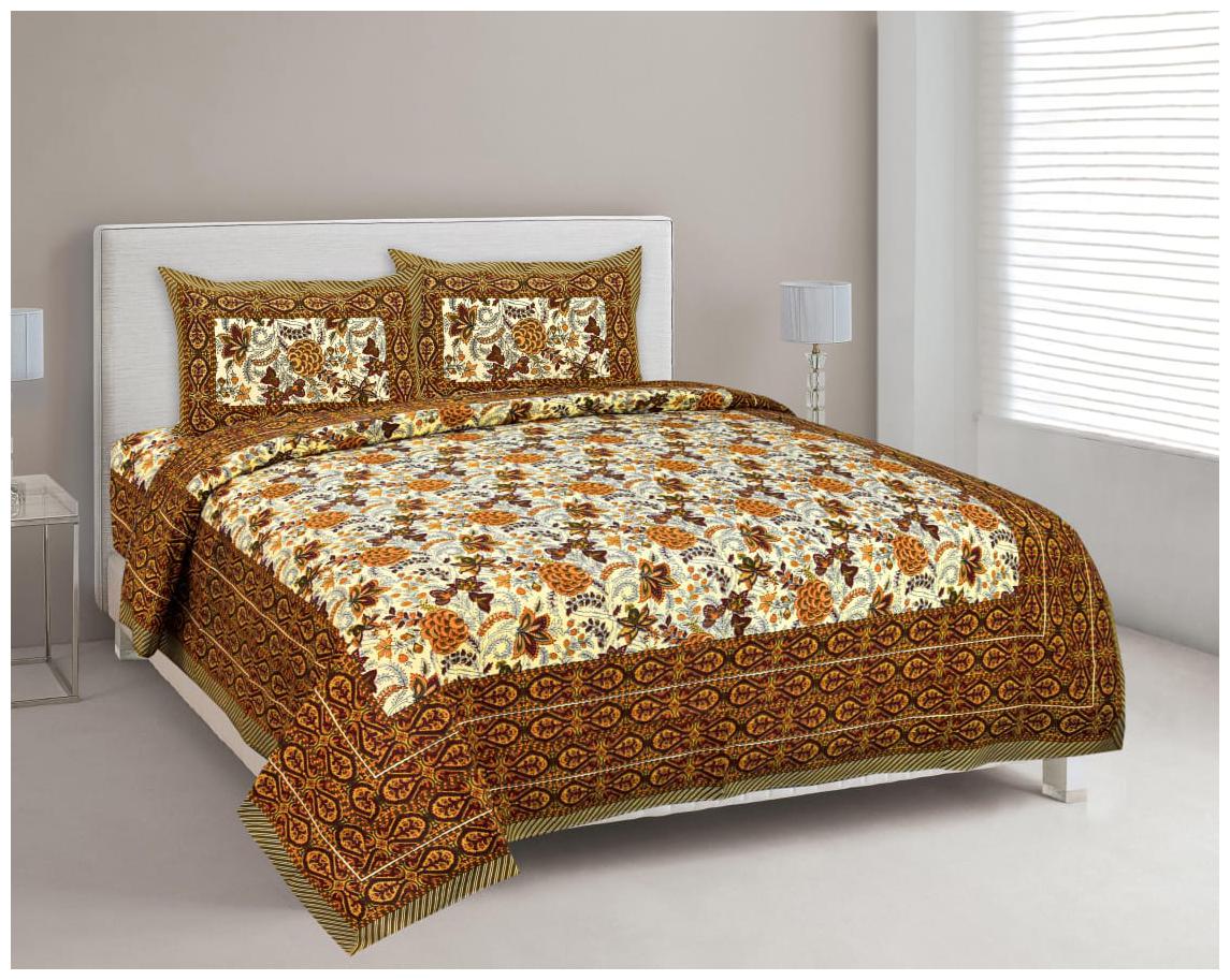 

Morado Cotton Floral Double Size Bedsheet 144 TC ( 1 Bedsheet With 2 Pillow Covers Brown )