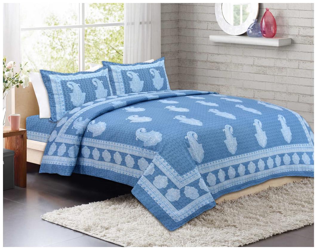 

Morado Cotton Printed Double Size Bedsheet 144 TC ( 1 Bedsheet With 2 Pillow Covers Blue )