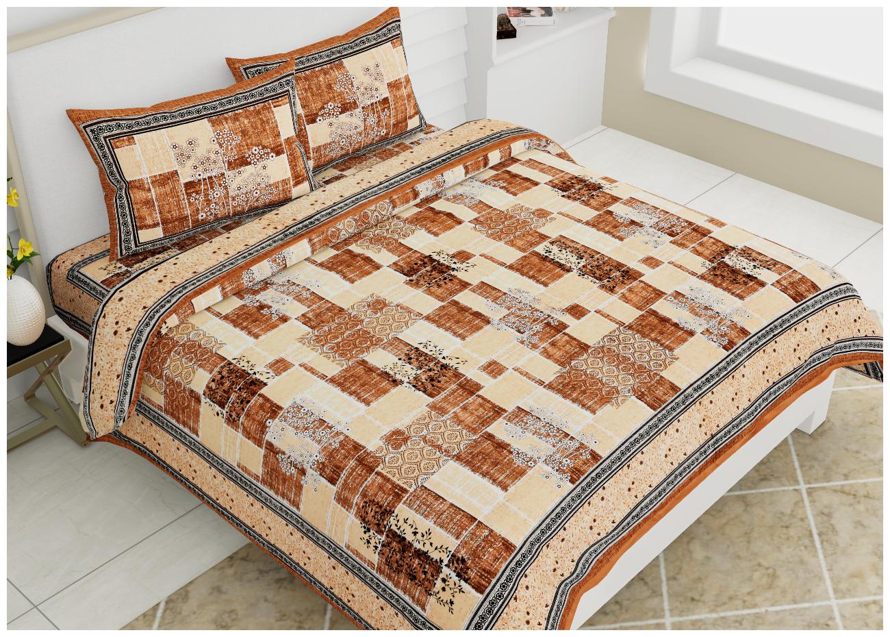 

Morado Cotton Checkered Double Size Bedsheet 144 TC ( 1 Bedsheet With 2 Pillow Covers Brown Beige )