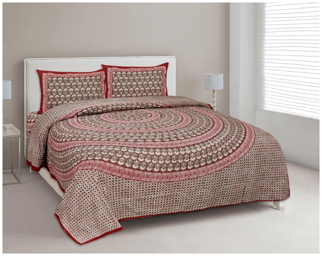 

Morado Cotton Printed Double Size Bedsheet 144 TC ( 1 Bedsheet With 2 Pillow Covers Brown )