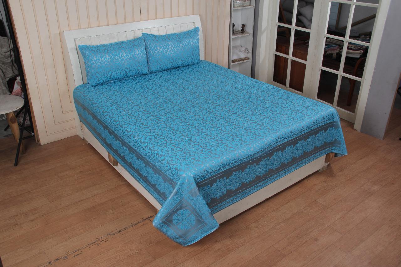 

Morado Silk Floral Double Size Bedsheet 150 TC ( 1 Bedsheet With 2 Pillow Covers Blue )