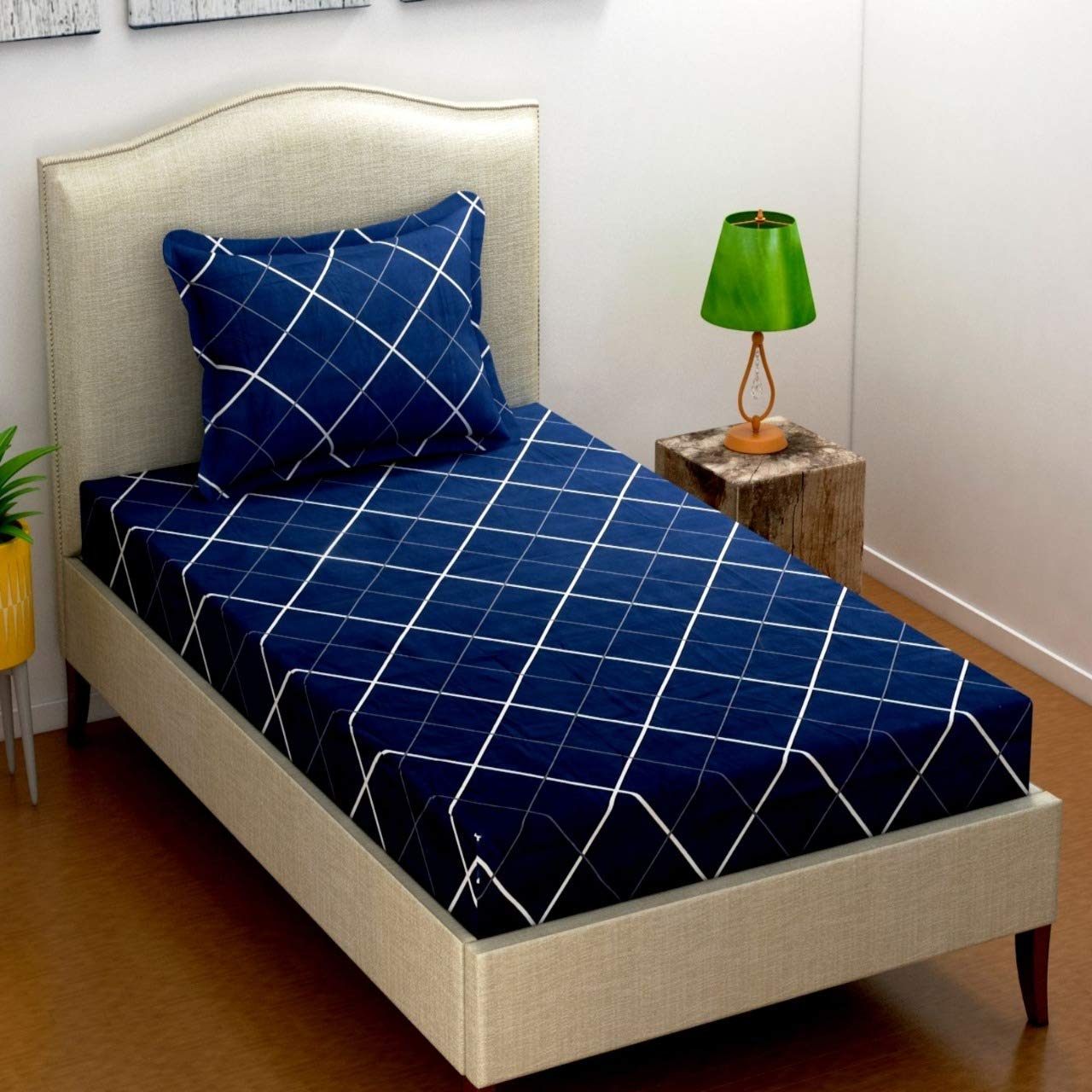

Morado Cotton Checkered Single Size Bedsheet 180 TC ( 1 Bedsheet With 1 Pillow Covers Blue )