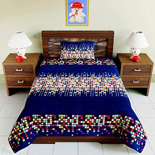 

Morado Cotton Printed Single Size Bedsheet 180 TC ( 1 Bedsheet With 1 Pillow Covers Blue )