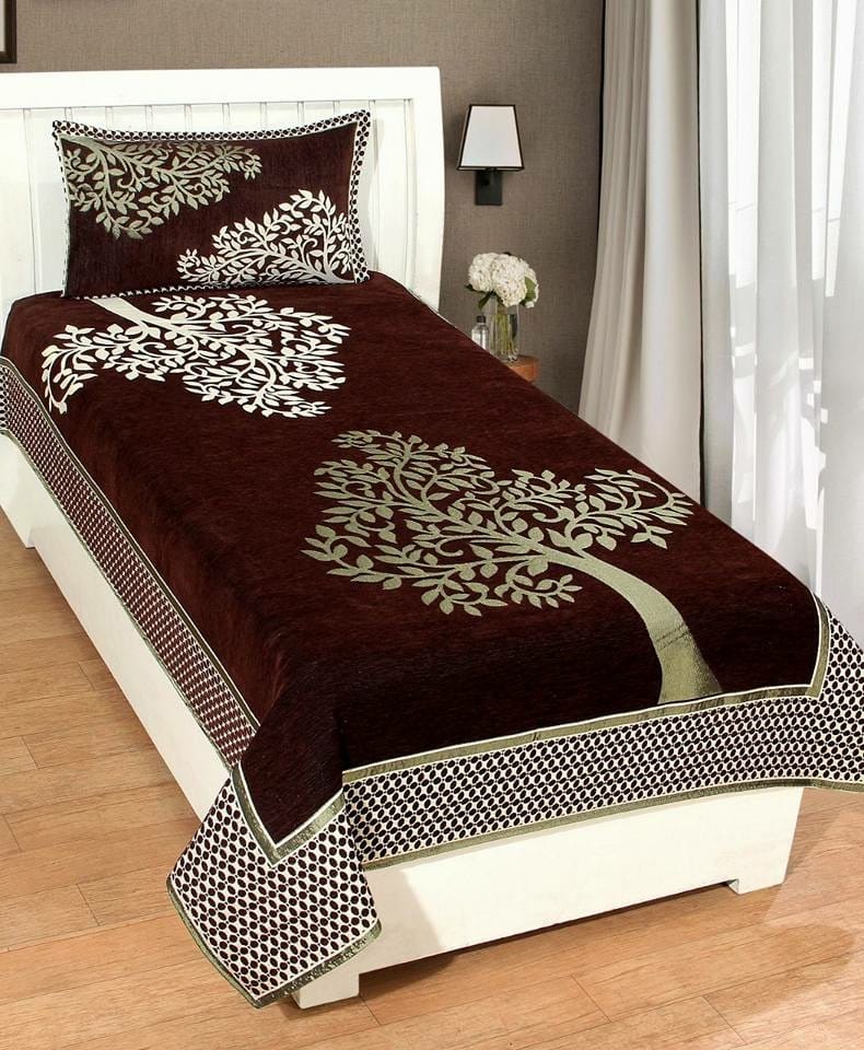 

Morado Velvet Floral Single Size Bedsheet 200 TC ( 1 Bedsheet With 1 Pillow Covers Brown )