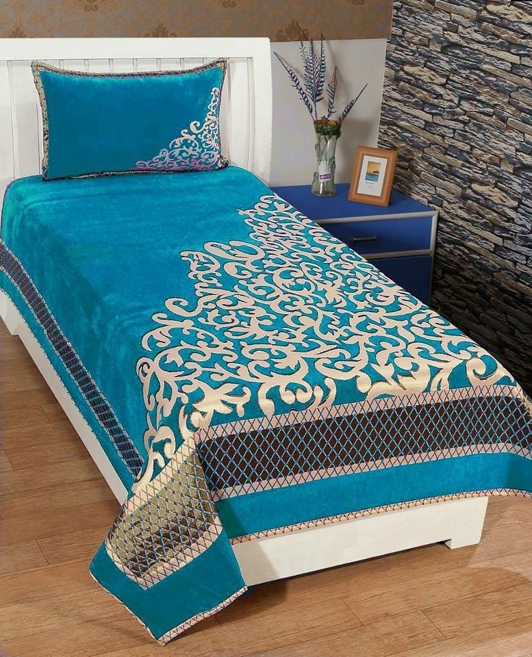 

Morado Velvet Floral Single Size Bedsheet 200 TC ( 1 Bedsheet With 1 Pillow Covers Blue )