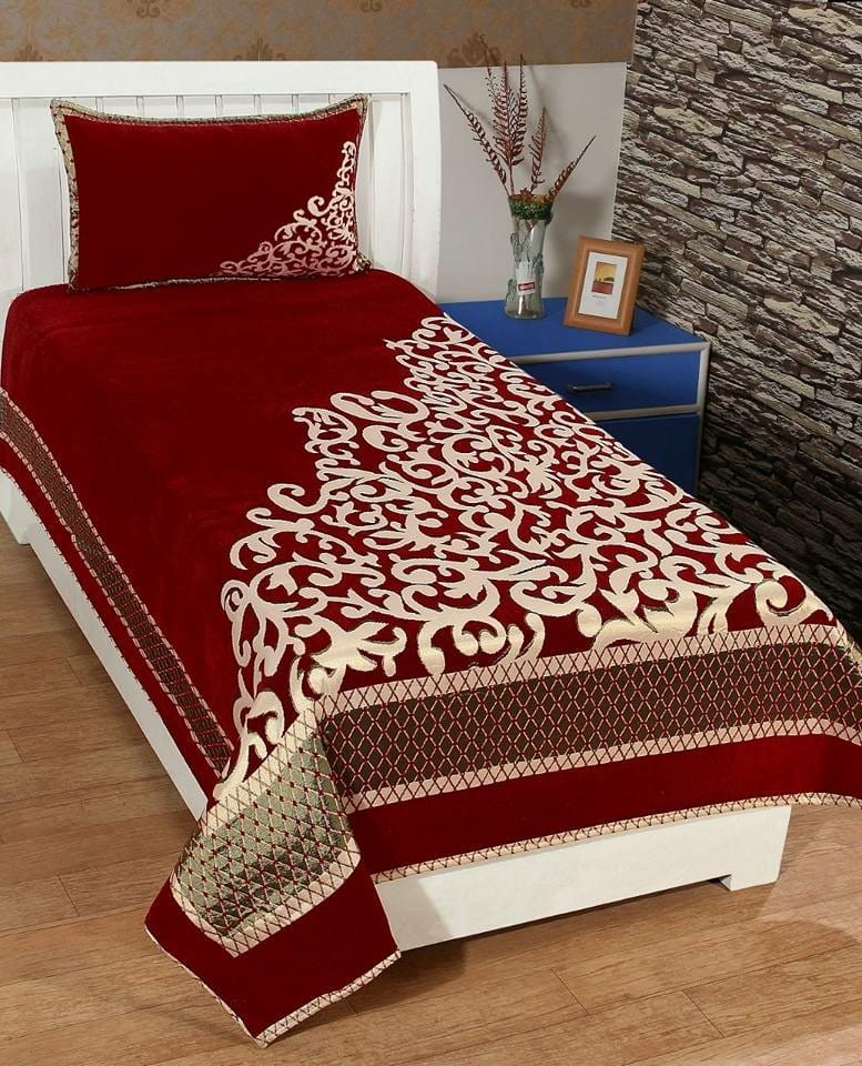 

Morado Velvet Floral Single Size Bedsheet 200 TC ( 1 Bedsheet With 1 Pillow Covers Maroon )