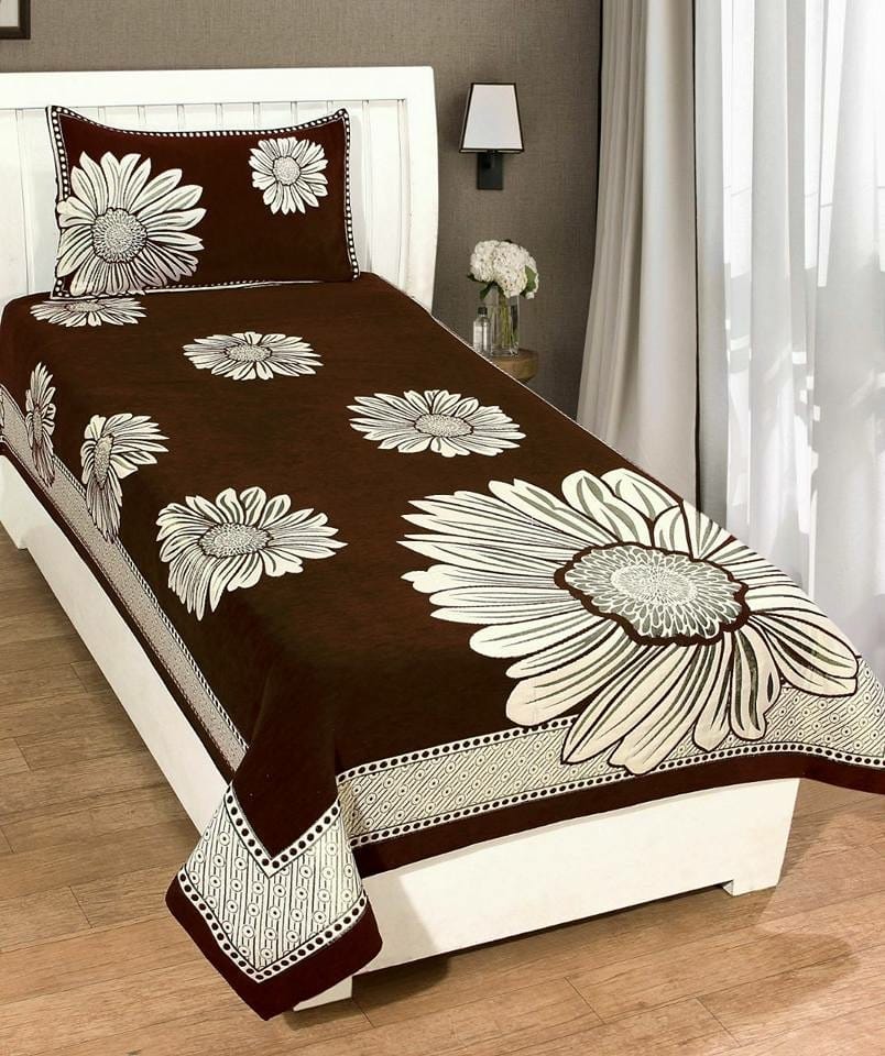 

Morado Velvet Floral Single Size Bedsheet 200 TC ( 1 Bedsheet With 1 Pillow Covers Brown )