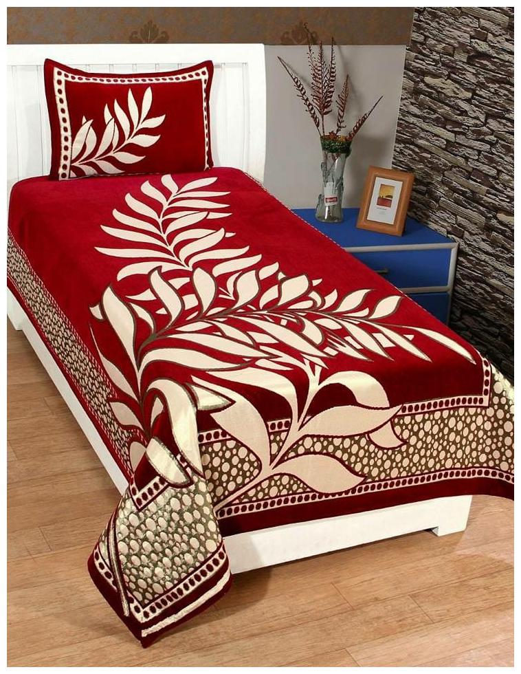 

Morado Velvet Floral Single Size Bedsheet 200 TC ( 1 Bedsheet With 1 Pillow Covers Maroon )
