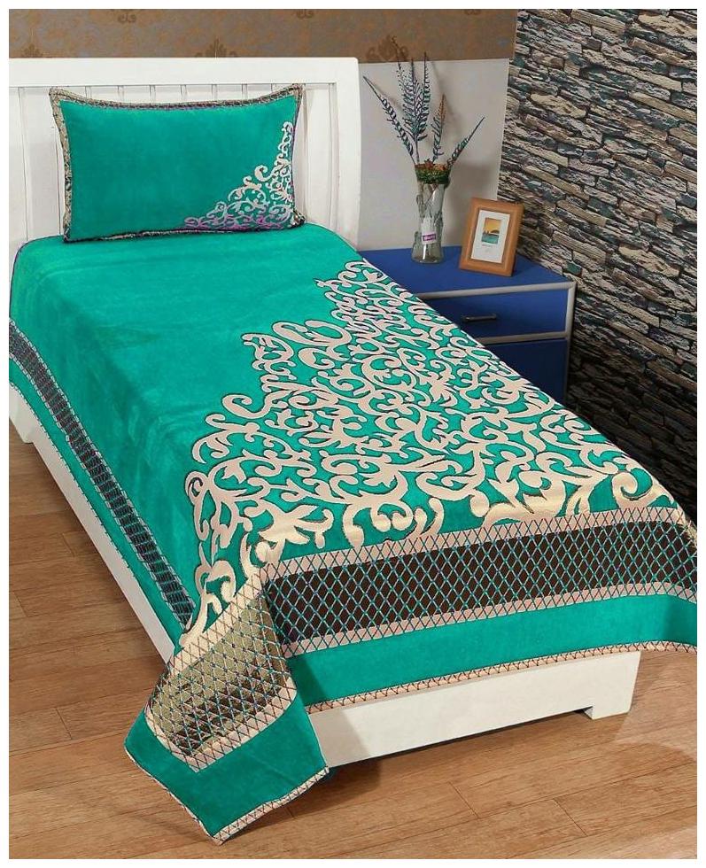 

Morado Velvet Floral Single Size Bedsheet 200 TC ( 1 Bedsheet With 1 Pillow Covers Green )