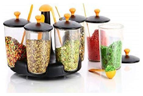

MORIVYA Pickle with Spice Rack Set of 6 jar 360 Revolving (Multi Color)