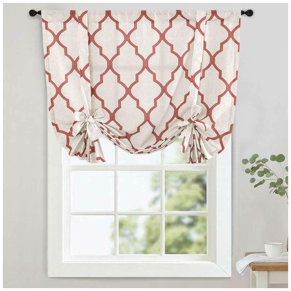 

Moroccan Printed Tie Up Curtains Rod Pocket Drapes Flax Living Room s 1 Panel