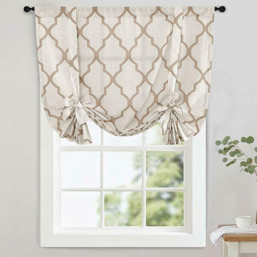 

Moroccan Printed Tie Up Curtains Rod Pocket Drapes Flax Living Room s 1 Panel