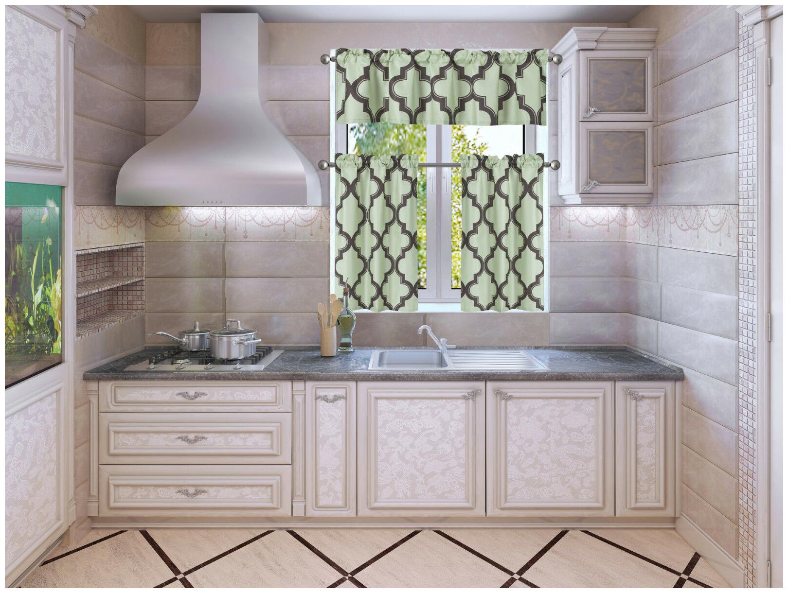 

MOROCCAN SILKY HALF WINDOW SMALL CURTAIN PRINTED LINED BLACKOUT KITCHEN 3PC SET