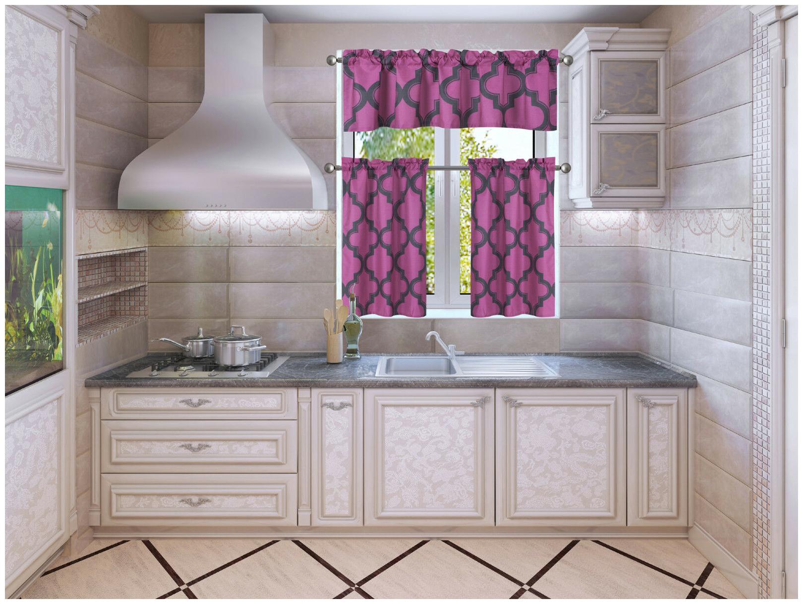 

MOROCCAN SILKY HALF WINDOW SMALL CURTAIN PRINTED LINED BLACKOUT KITCHEN 3PC SET