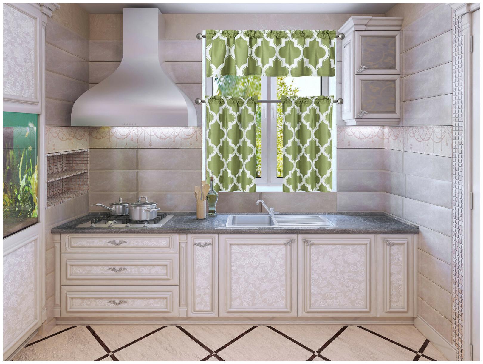 

MOROCCAN SILKY HALF WINDOW SMALL CURTAIN PRINTED LINED BLACKOUT KITCHEN 3PC SET