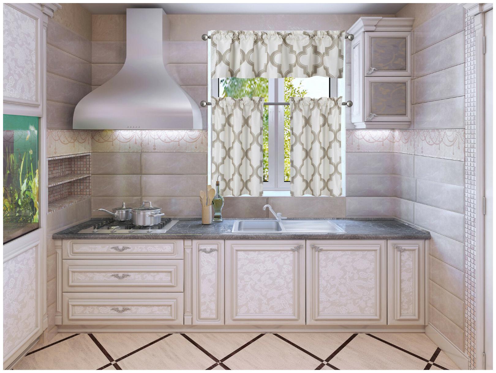 

MOROCCAN SILKY HALF WINDOW SMALL CURTAIN PRINTED LINED BLACKOUT KITCHEN 3PC SET