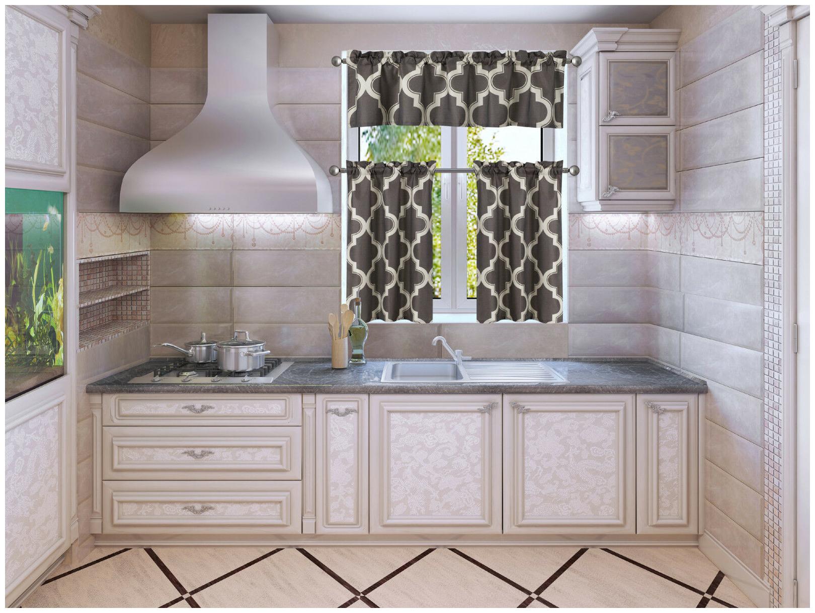 

MOROCCAN SILKY HALF WINDOW SMALL CURTAIN PRINTED LINED BLACKOUT KITCHEN 3PC SET