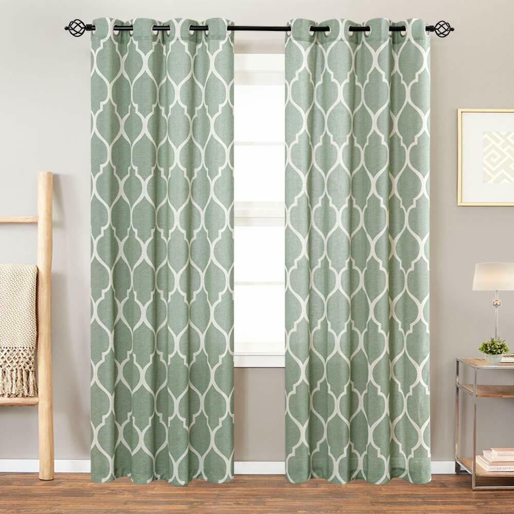 

Moroccan Tile Linen Textured Curtains Printed CurtainPanels Bedroom 2 Panels