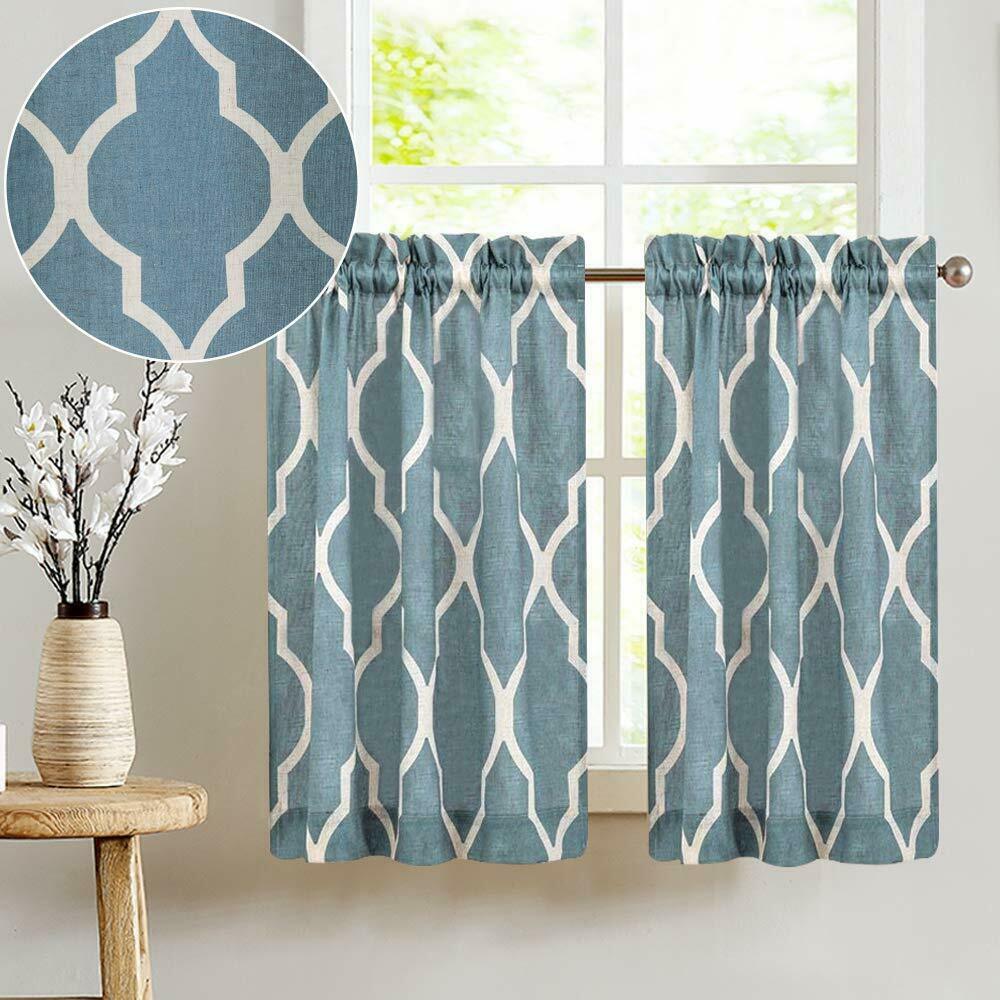 

Moroccan Tile Print Tier Curtains for Kitchen Lattice Cafe Curtains 2 Panels