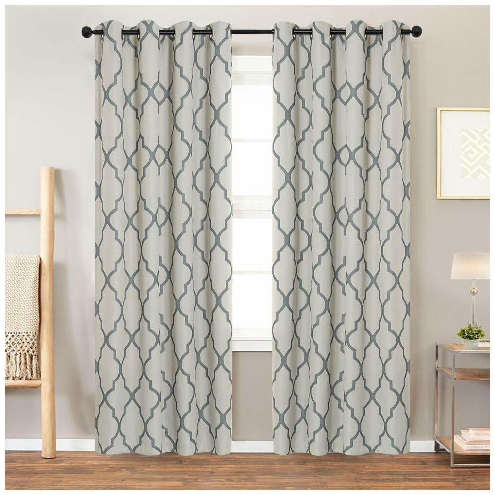 

Moroccan Tile Print Textured Linen Panels for Bedroom Grommet Flax Linen Blend
