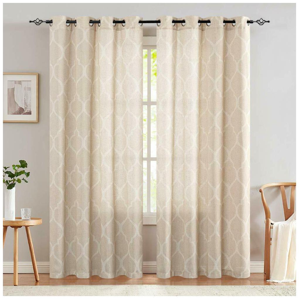 

Moroccan Tile Linen Textured Curtains Printed CurtainPanels Bedroom 2 Panels