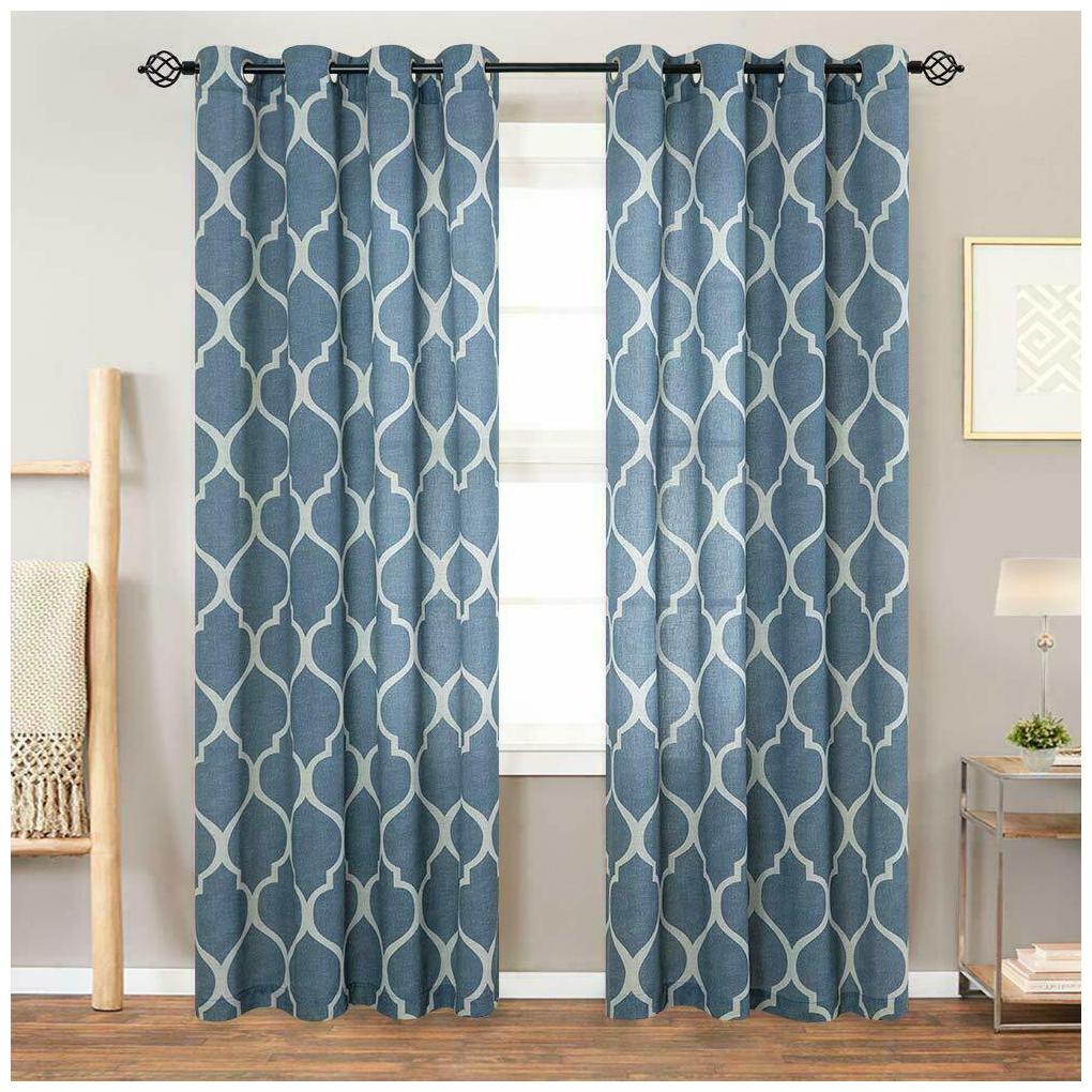 

Moroccan Tile Printed Curtains for Bedroom Lattice Window Treatment 2 Panels