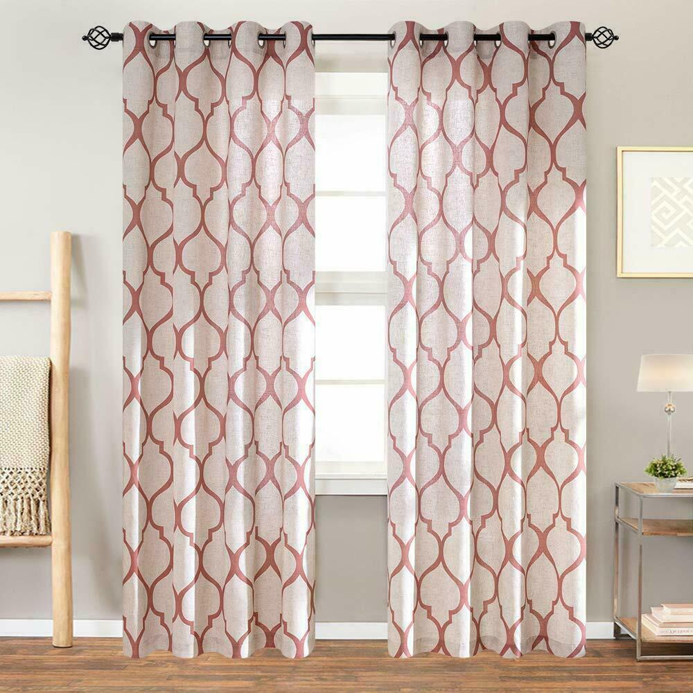 

Moroccan Tile Printed Curtains for Bedroom Lattice Window Treatment 2 Panels