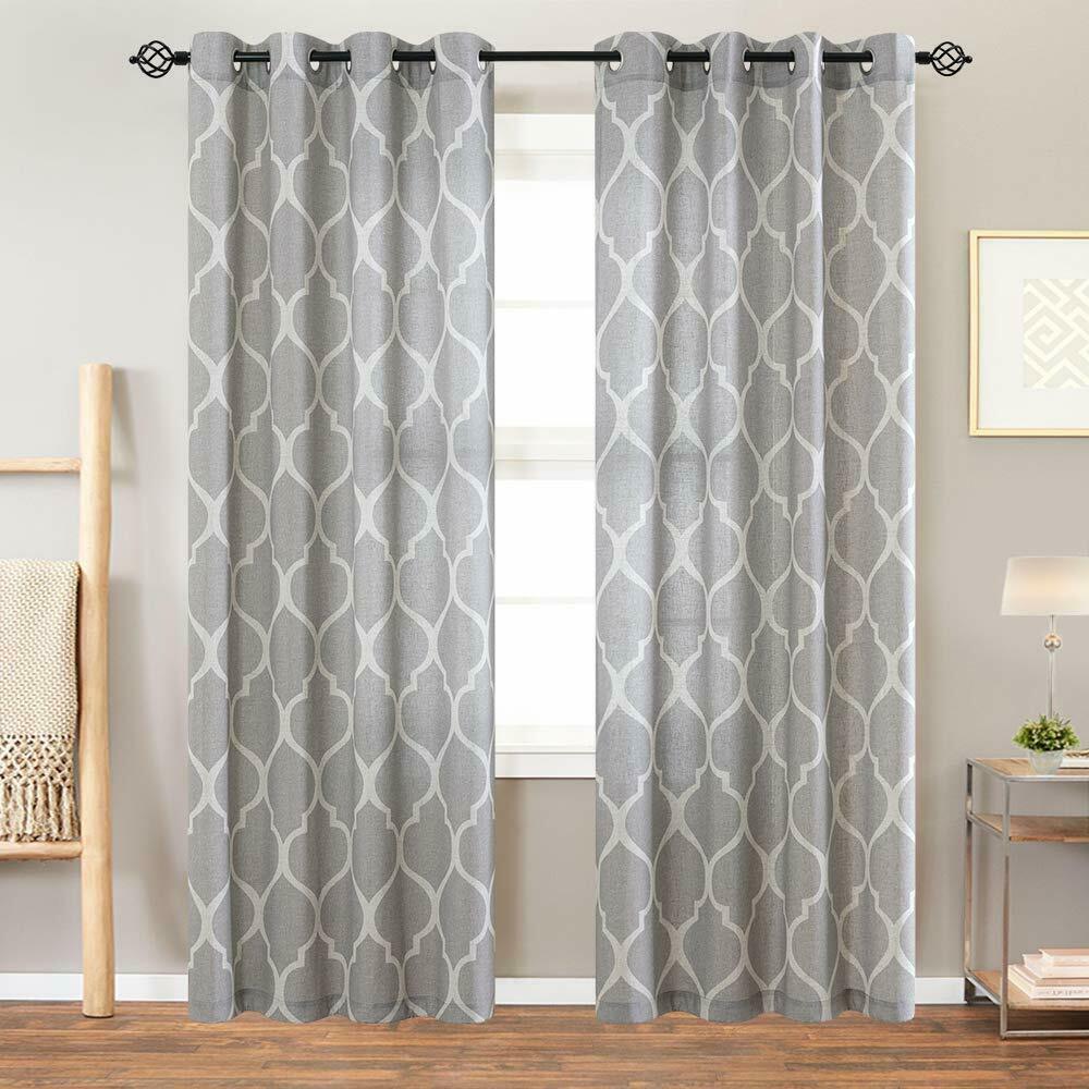 

Moroccan Tile Linen Textured Curtains Printed CurtainPanels Bedroom 2 Panels