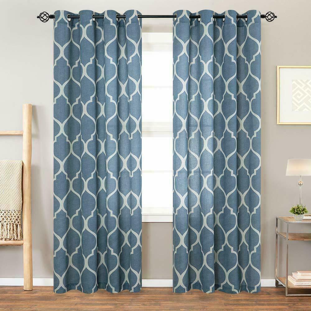 

Moroccan Tile Printed Curtains for Bedroom Lattice Window Treatment 2 Panels