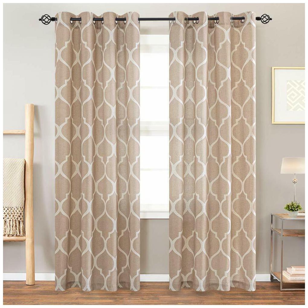 

Moroccan Tile Linen Textured Curtains Printed CurtainPanels Bedroom 2 Panels