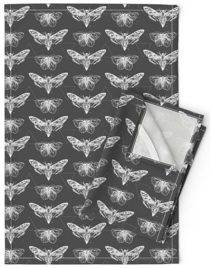 

Moths White Etomology Triangles Linen Cotton Tea Towels by Roostery Set of 2