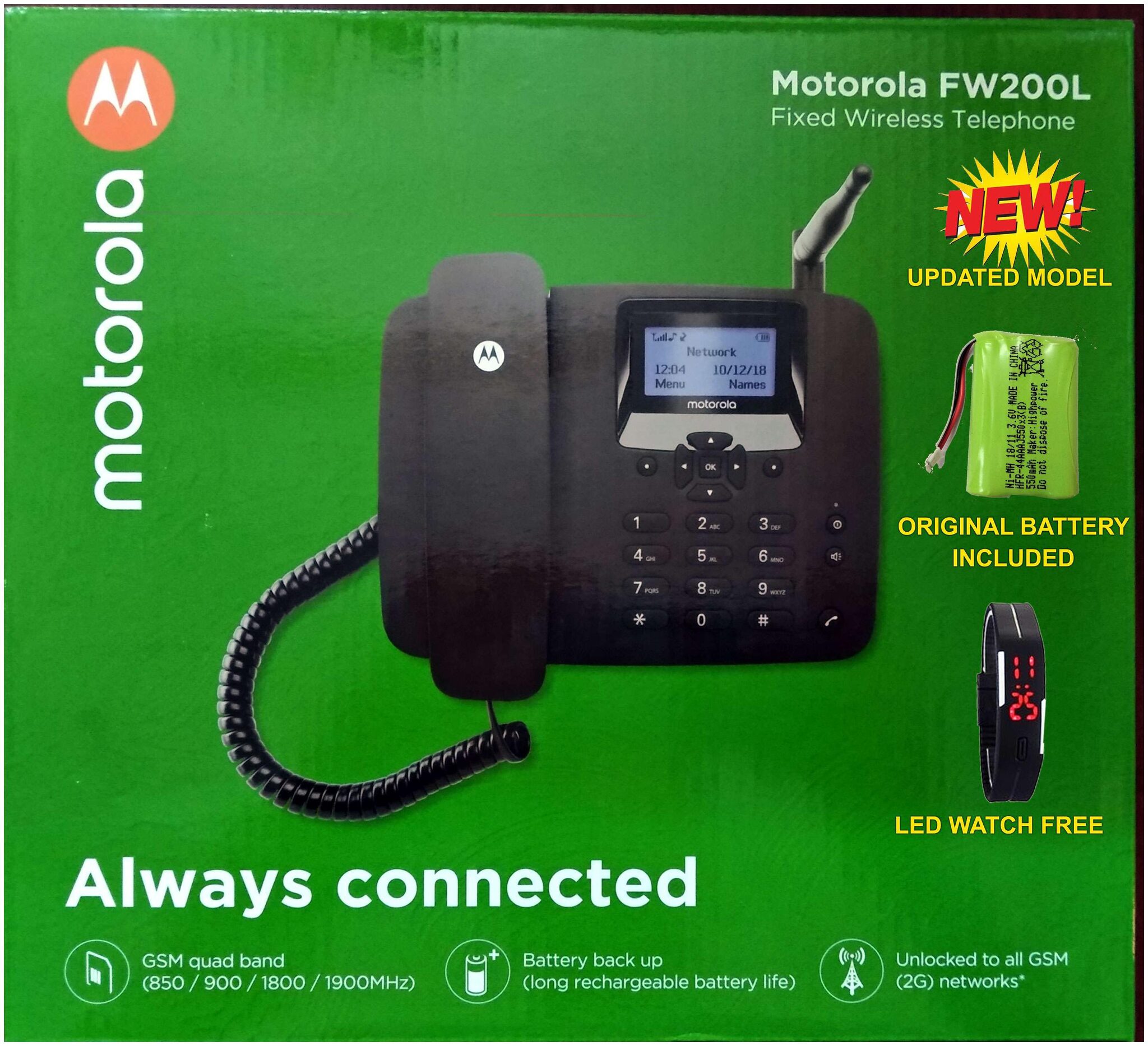 

MOTOROLA 20L NEW VERSION WITH BATTERY AND LED WATCH FREE