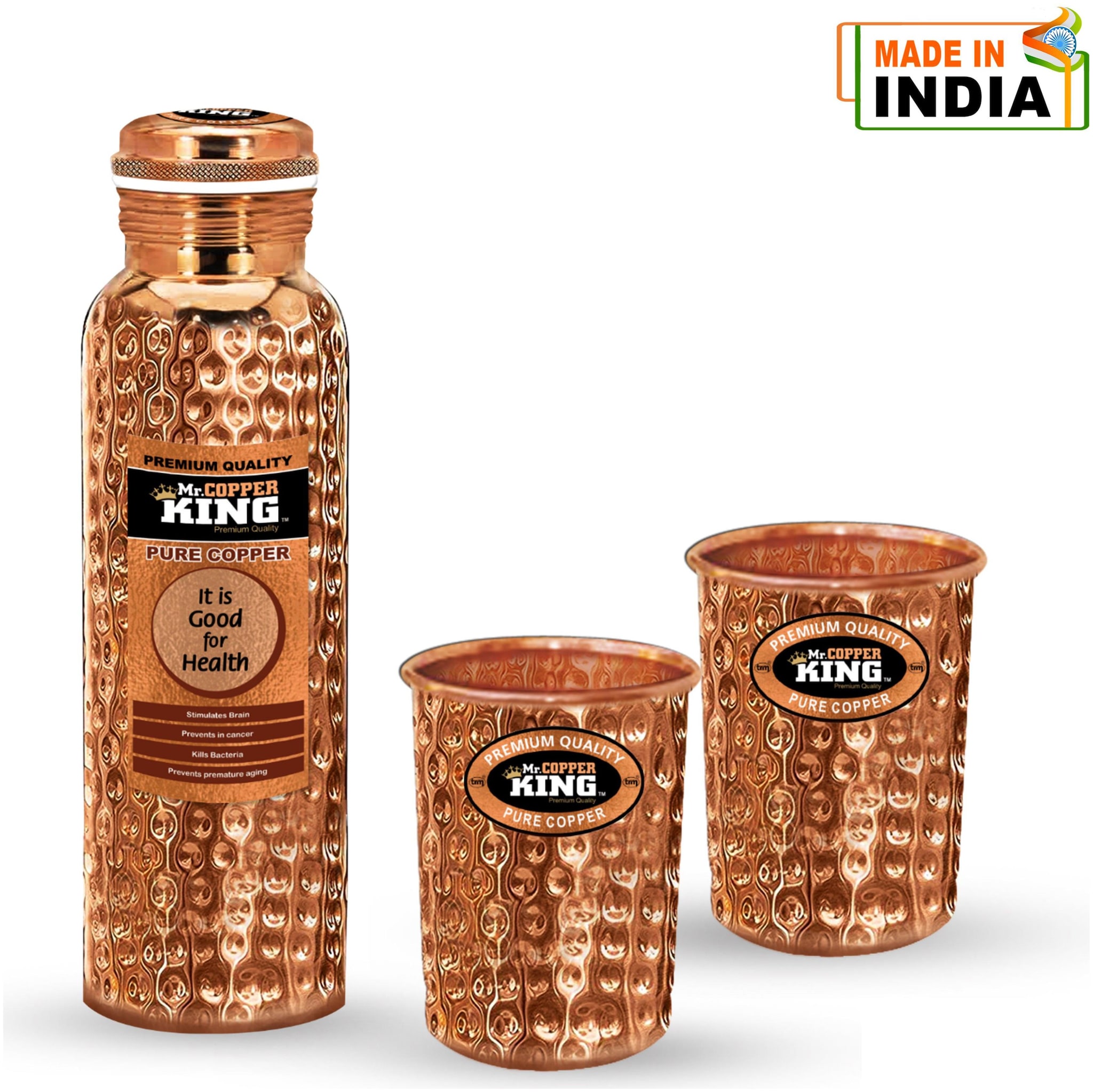 

Mr Copper King Copper Copper Water Bottle ( 950 ml Set of 3 )