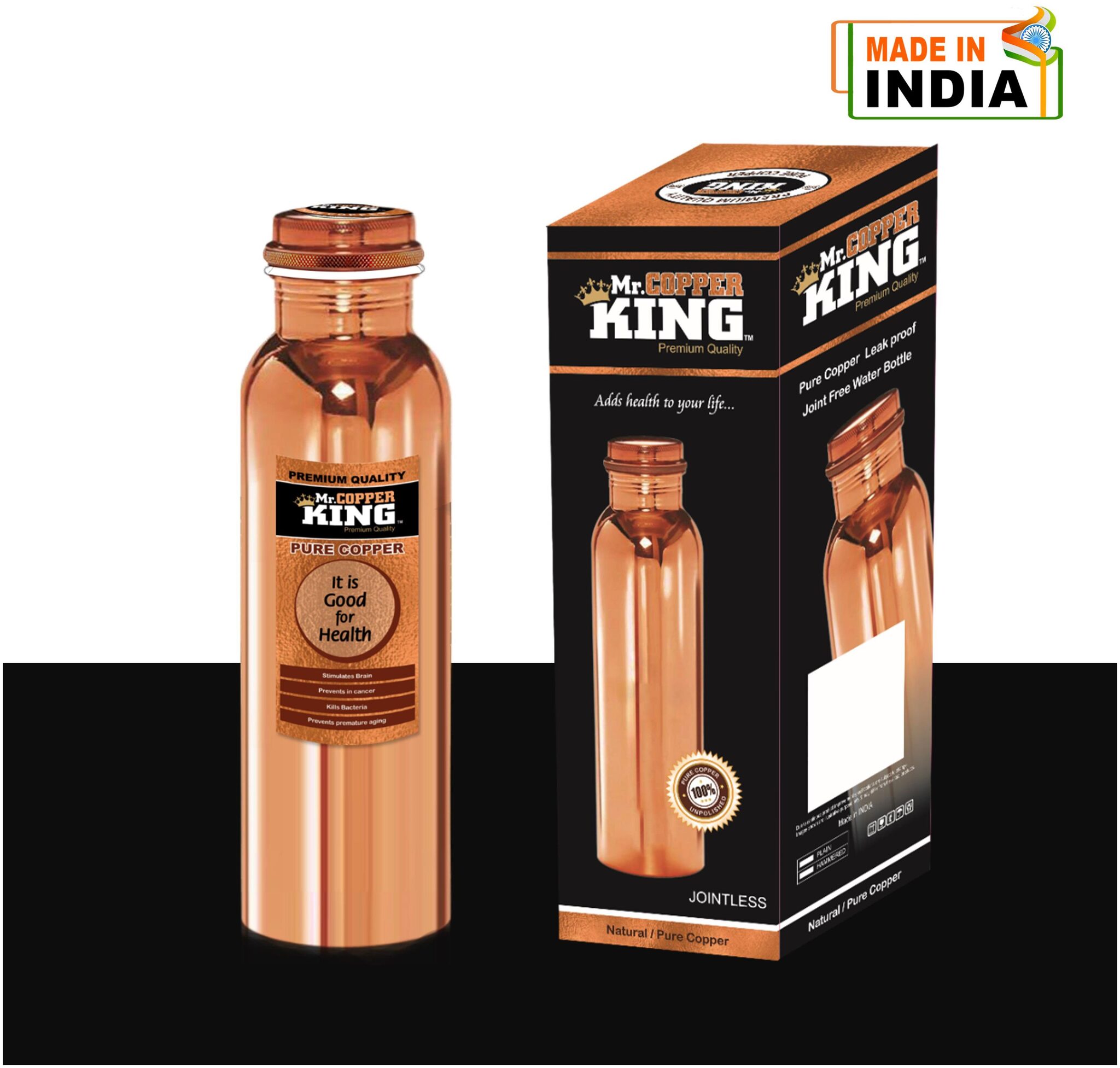 

Mr Copper King Copper Copper Water Bottle ( 950 ml Set of 1 )