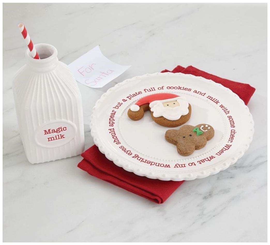 

Mud Pie H9 Circa Christmas Ceramic Milk Bottle Cookie Plate Set 42200001