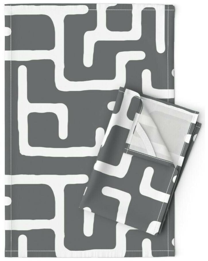 

Mudcloth African Kuba Tribal Boho Linen Cotton Tea Towels by Roostery Set of 2